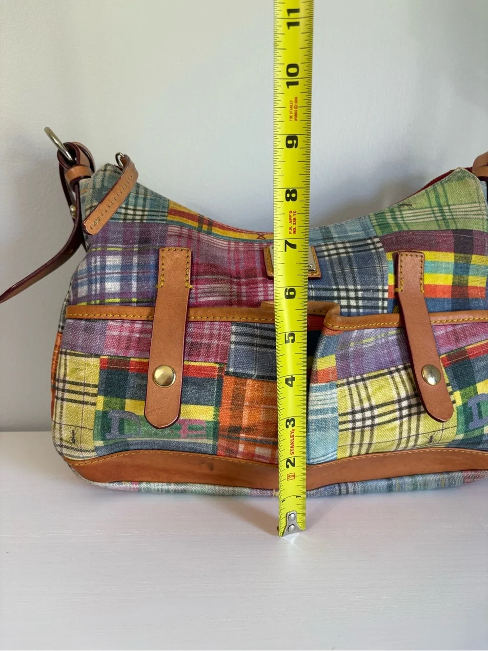 RARE Vtg Dooney & Bourke Picnic with Ants Madras Plaid Hobo Bag | Y2K Boho Chic - Picture 7 of 14